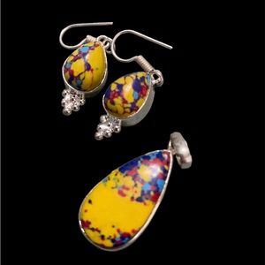 ‼️SOLD‼️Earrings and Pendant Mixed Colored Stone Set in Silver